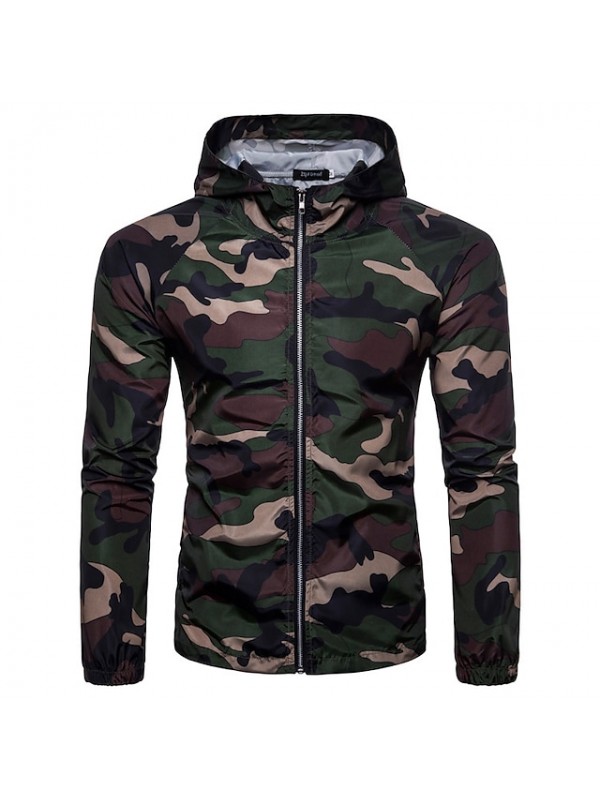 Men's Hoodie Jacket Hiking Jacket Hiking Windbreaker Winter Outdoor Camo / Camouflage Quick Dry Lightweight Breathable Sweat wicking Jacket Top Hunting Fishing Climbing Army green camouflage Grey #8579700