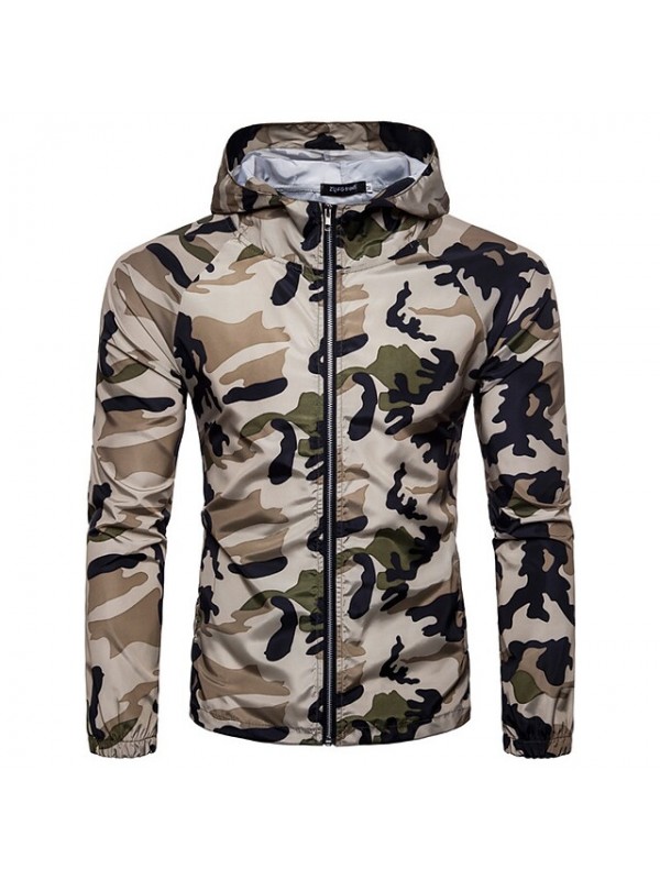 Men's Hoodie Jacket Hiking Jacket Hiking Windbreaker Winter Outdoor Camo / Camouflage Quick Dry Lightweight Breathable Sweat wicking Jacket Top Hunting Fishing Climbing Army green camouflage Grey #8579700