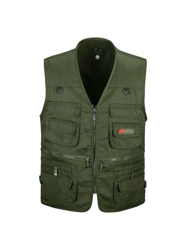 Men's Fishing Vest Hiking Vest Outdoor Solid Color Quick Dry Lightweight Breathable Multi Pockets Top Hunting Fishing Climbing Camouflage khaki Green Black Red #8502216