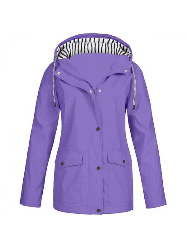 Women's Rain Jacket Hiking Raincoat Waterproof Jacket Outdoor Windproof Quick Dry Lightweight Hooded Windbreaker Parka Trench Coat Top Camping Hunting Fishing Navy Pink Blue Purple #8217940