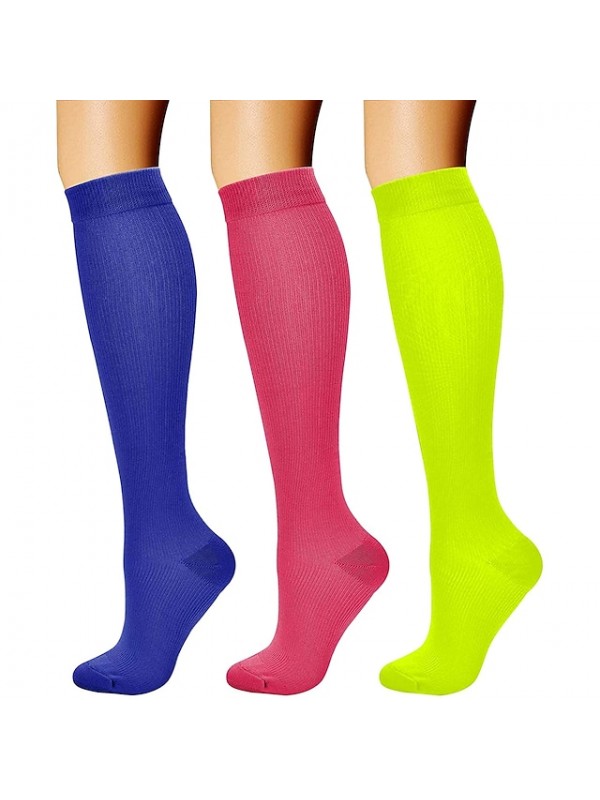 Compression Socks Athletic Sports Socks 3 Pairs Long Women's Men's Tube Socks Breathable Sweat wicking Comfortable Gym Workout Running Skateboarding Cycling Sports Solid Colored Nylon White Black #8160536