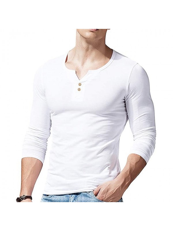 Mens Cotton Muscle Slim Fitted Sport Henley T-Shirt with Button Breathable Lightweight Long Sleeve Tops #8963772