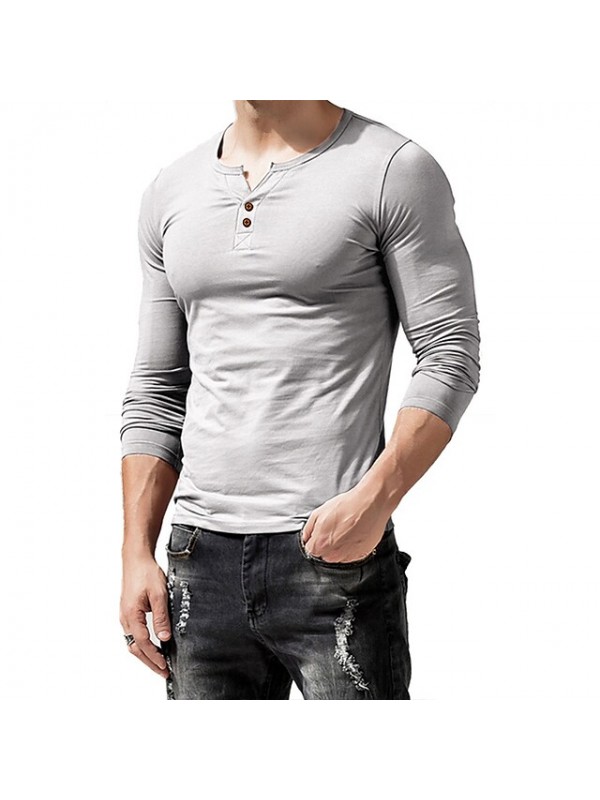 Mens Cotton Muscle Slim Fitted Sport Henley T-Shirt with Button Breathable Lightweight Long Sleeve Tops #8963772