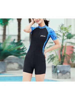 Women's Rash Guard Dive Skin Suit Nylon Spandex Swimwear Swimsuit UV Sun Protection UPF50+ Breathable Stretchy Short Sleeve Front Zip - Swimming Diving Surfing Snorkeling Patchwork Summer / Quick Dry #8690219