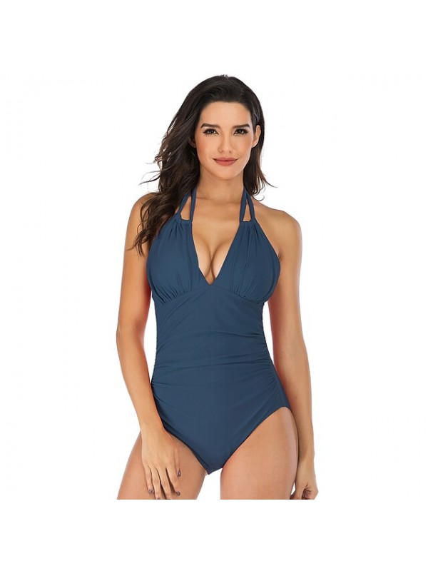 Women's One Piece Swimsuit Knotted Bodysuit Bathing Suit Solid Colored Swimwear Green Blue Breathable Quick Dry Lightweight Sleeveless - Swimming Surfing Beach Summer / Spandex / Nylon / Stretchy #8979647