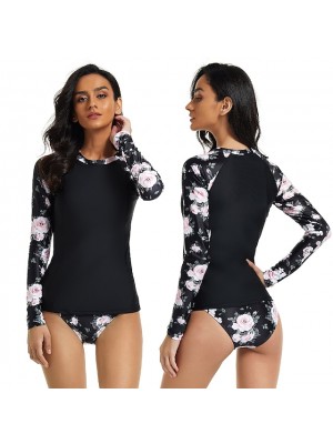 Women's Rashguard Swimsuit Spandex Swimwear Bathing Suit UV Sun Protection UPF50+ Breathable Stretchy Long Sleeve 2 Piece - Swimming Surfing Water Sports Floral / Botanical Autumn / Fall Spring Summer #9016767