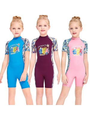 Dive&Sail Girls' Rash Guard Dive Skin Suit Swimsuit UV Sun Protection UPF50+ Breathable Stretchy Short Sleeve Back Zip - Swimming Diving Surfing Snorkeling Patchwork Summer / Quick Dry / Quick Dry #8373724