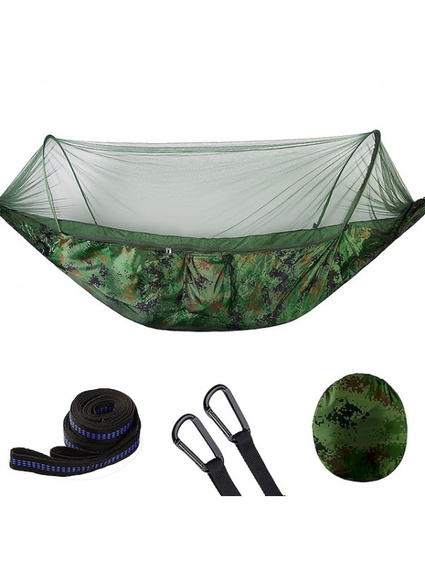 Camping Hammock with Pop Up Mosquito Net Double Hammock Outdoor Automatic Open Hammock Portable Breathable Anti-Mosquito Parachute Nylon with Carabiners and Tree Straps for 2 person 250*120 #6918847