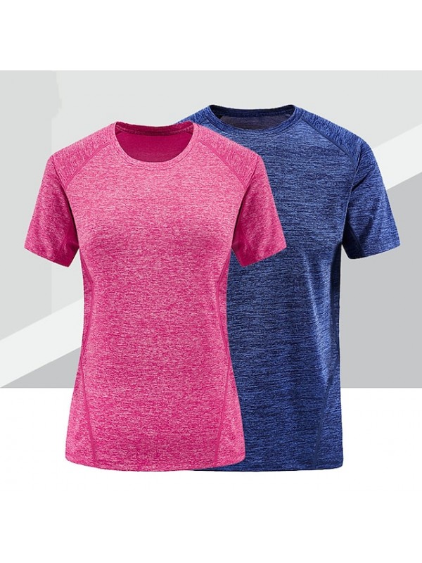 Women's T shirt Hiking Tee shirt Short Sleeve Crew Neck Tee Tshirt Top Outdoor Quick Dry Lightweight Breathable Soft Summer Polyester Stripes Blue Grey Rose Red Fishing Climbing Running #8511848