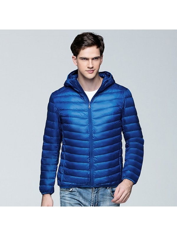 Men's Hoodie Jacket Sports Puffer Jacket Hiking Down Jacket Down Winter Outdoor Thermal Warm Windproof Fleece Lining Breathable Outerwear Winter Jacket Trench Coat Fishing Climbing Running Navy Army #8816434