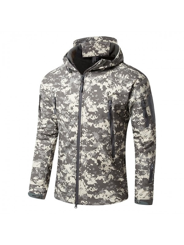 Men's Hunting Jacket Outdoor Thermal Warm Waterproof Windproof Fleece Lining Fall Winter Spring Camo Coat Top Fleece Polyester Camping / Hiking Hunting Fishing Jungle camouflage Python Black Black #8315773