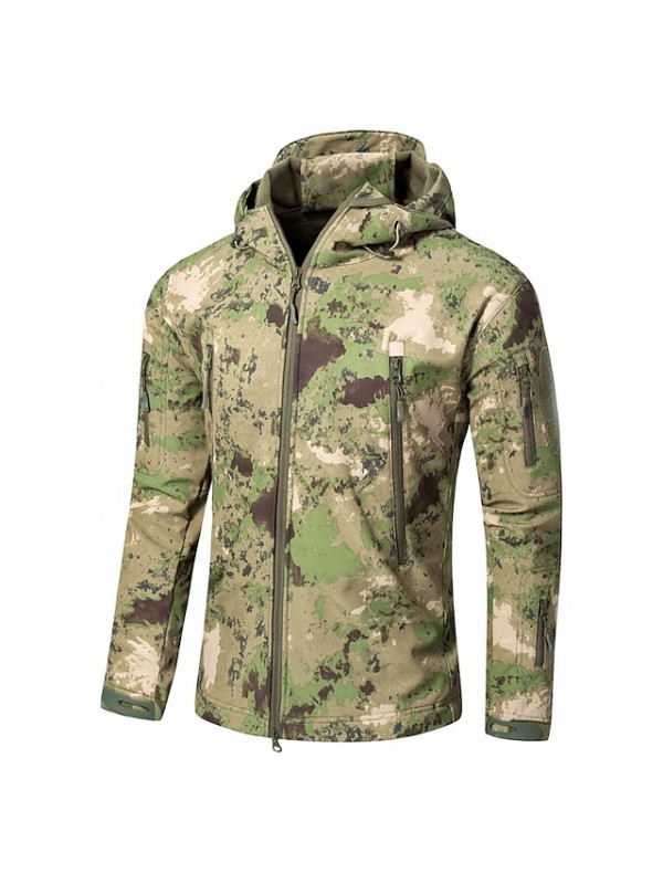 Men's Hunting Jacket Outdoor Thermal Warm Waterproof Windproof Fleece Lining Fall Winter Spring Camo Coat Top Fleece Polyester Camping / Hiking Hunting Fishing Jungle camouflage Python Black Black #8315773