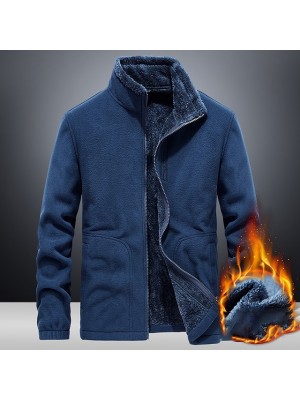 Men's Hiking Fleece Jacket Windbreaker Polar Fleece Winter Outdoor Solid Color Thermal Warm Windproof Lightweight Stand Collar Outerwear Trench Coat Top Single Slider Hunting Fishing Climbing Blue #7898167