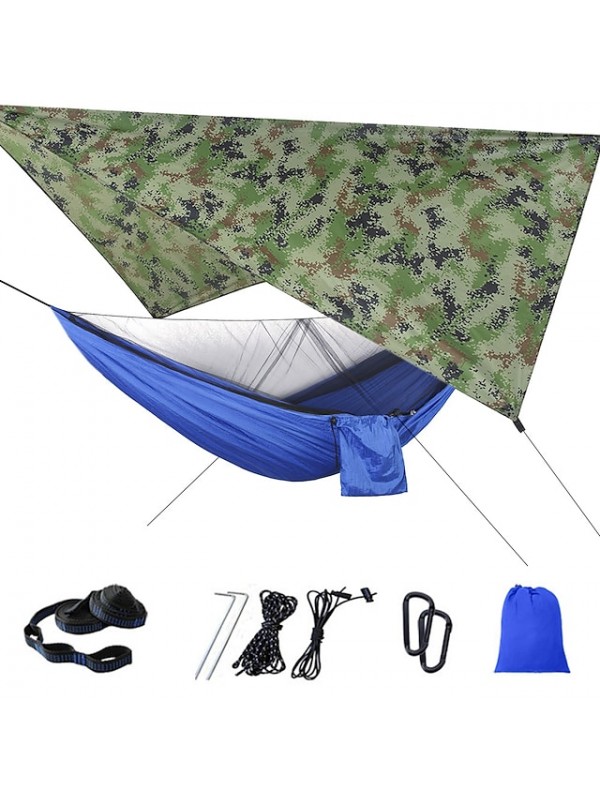 Camping Hammock with Mosquito Net Hammock Rain Fly Outdoor Portable Sunscreen Anti-Mosquito Ultra Light (UL) Breathable Parachute Nylon with Carabiners and Tree Straps for 2 person Camping / Hiking #7441955