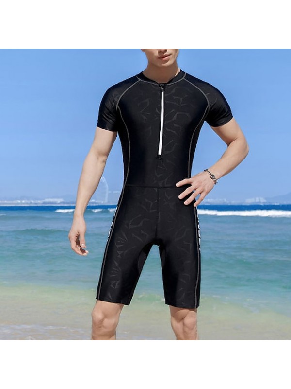 Men's Rashguard Swimsuit Swimwear Bathing Suit UV Sun Protection UPF50+ Breathable Stretchy Short Sleeve Front Zip - Swimming Surfing Athletic Stripes Summer / Quick Dry / Quick Dry #8751447