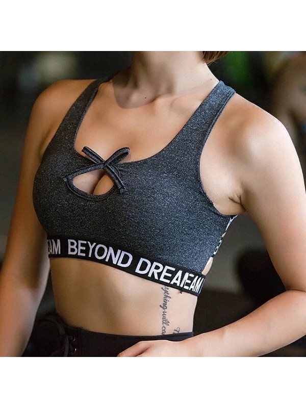 Women's Sports Bra Bralette Wirefree Spandex Yoga Fitness Gym Workout Breathable Lightweight Soft Padded Light Support Black Gray Solid Colored / Summer / Micro-elastic / Athletic / Athleisure #9030586