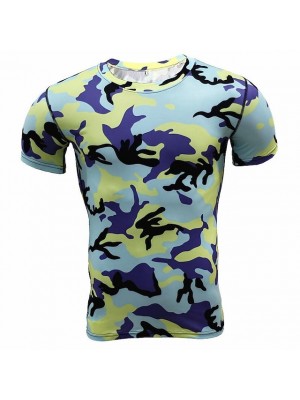 camouflage training fitness clothes tights men's sports quick-drying elastic compression clothing short-sleeved t-shirt summer #9022422