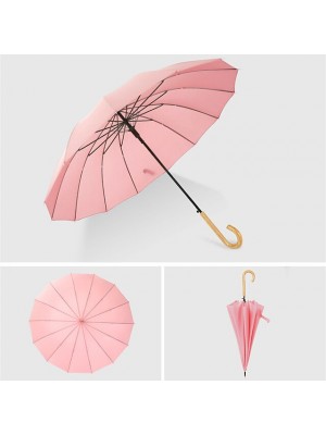 Long Handle 16-bone Umbrella Automatic Umbrella Reinforced Forest Small Fresh Sunny Umbrella with Easy-grip Handle Umbrella #9029289