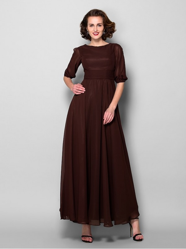 A-Line Mother of the Bride Dress Elegant Jewel Neck Ankle Length Chiffon Half Sleeve with Sash / Ribbon Ruched 2022 #2050349