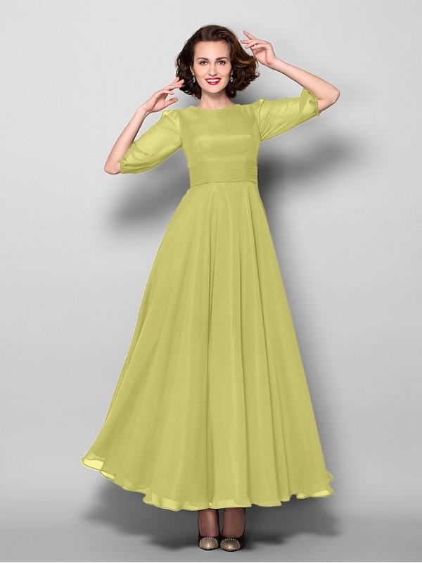 A-Line Mother of the Bride Dress Elegant Jewel Neck Ankle Length Chiffon Half Sleeve with Sash / Ribbon Ruched 2022 #2050349