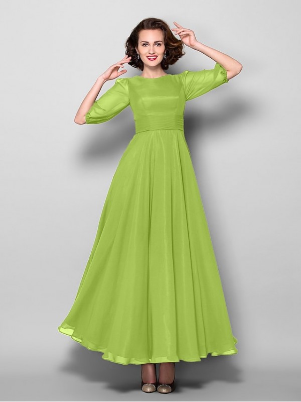 A-Line Mother of the Bride Dress Elegant Jewel Neck Ankle Length Chiffon Half Sleeve with Sash / Ribbon Ruched 2022 #2050349