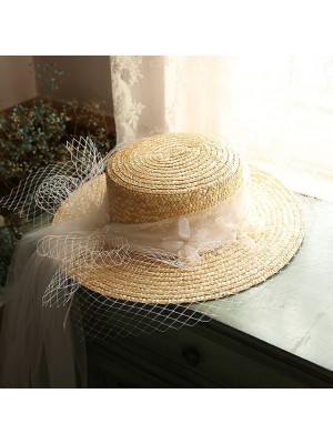 Flower Style Pastoral Straw Hats with Imitation Pearl / Floral / Tulle 1pc Horse Race / Ladies Day Headpiece #8975936