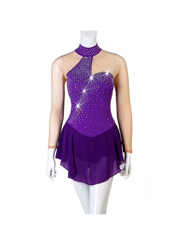 Figure Skating Dress Crystals / Rhinestones Women's Girls' Training Performance Long Sleeve High Mesh Spandex #8976308