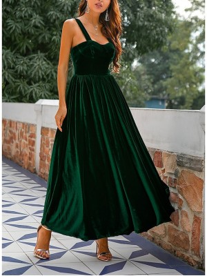 A-Line Minimalist Sexy Homecoming Cocktail Party Dress Spaghetti Strap Sleeveless Ankle Length Velvet with Sleek Pure Color 2022 #8972088