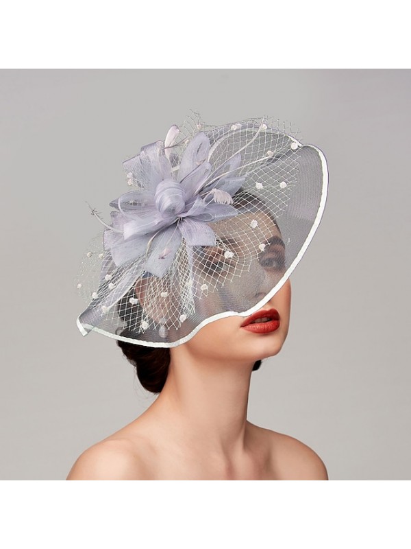 Feathers / Net Fascinators / Hats / Headpiece with Feather / Cap / Flower 1 PC Wedding / Horse Race Headpiece #8972831