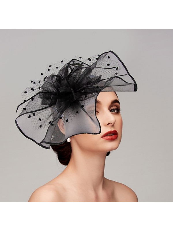 Feathers / Net Fascinators / Hats / Headpiece with Feather / Cap / Flower 1 PC Wedding / Horse Race Headpiece #8972831