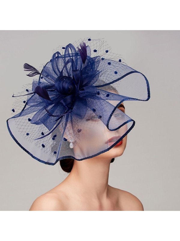 Feathers / Net Fascinators / Hats / Headpiece with Feather / Cap / Flower 1 PC Wedding / Horse Race Headpiece #8972831