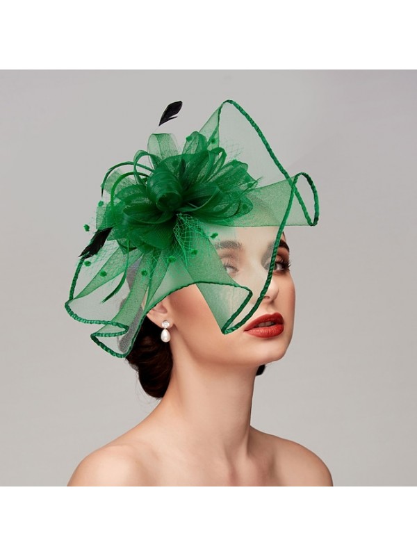 Feathers / Net Fascinators / Hats / Headpiece with Feather / Cap / Flower 1 PC Wedding / Horse Race Headpiece #8972831