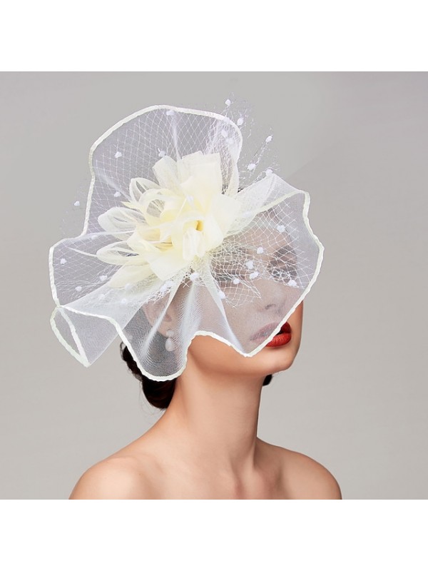 Feathers / Net Fascinators / Hats / Headpiece with Feather / Cap / Flower 1 PC Wedding / Horse Race Headpiece #8972831