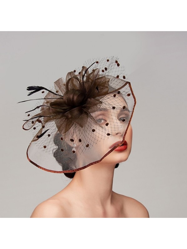 Feathers / Net Fascinators / Hats / Headpiece with Feather / Cap / Flower 1 PC Wedding / Horse Race Headpiece #8972831