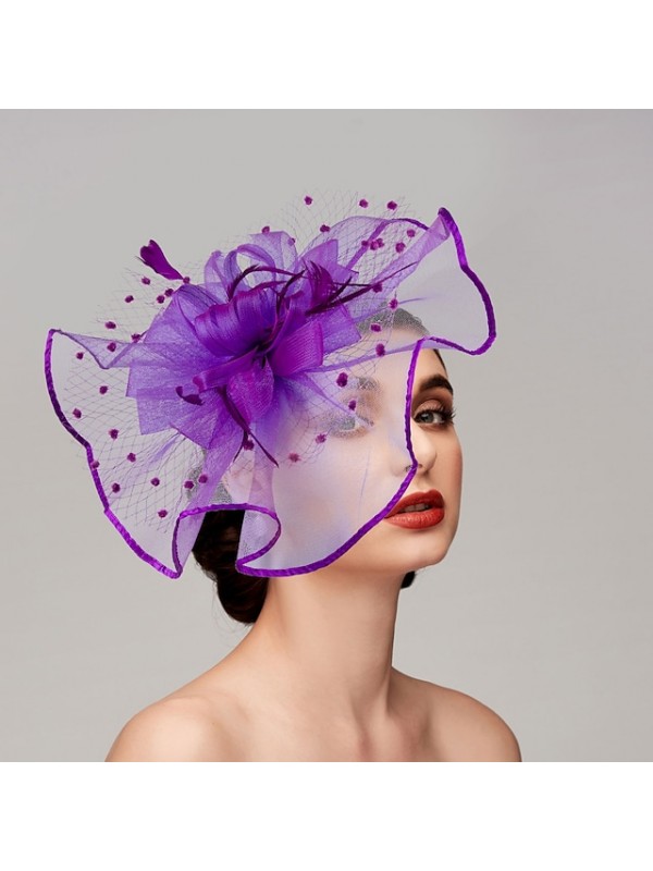 Feathers / Net Fascinators / Hats / Headpiece with Feather / Cap / Flower 1 PC Wedding / Horse Race Headpiece #8972831