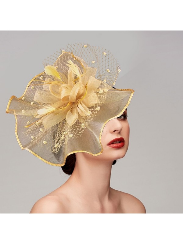 Feathers / Net Fascinators / Hats / Headpiece with Feather / Cap / Flower 1 PC Wedding / Horse Race Headpiece #8972831