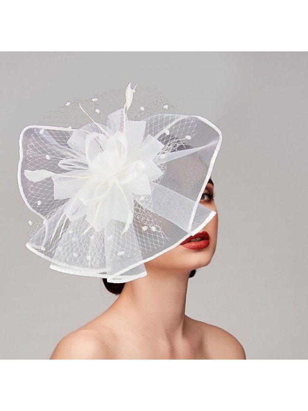 Feathers / Net Fascinators / Hats / Headpiece with Feather / Cap / Flower 1 PC Wedding / Horse Race Headpiece #8972831