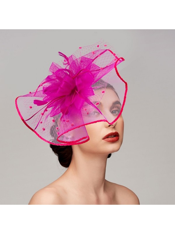 Feathers / Net Fascinators / Hats / Headpiece with Feather / Cap / Flower 1 PC Wedding / Horse Race Headpiece #8972831