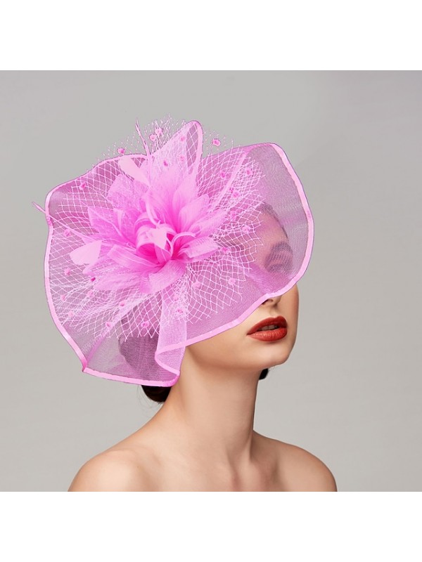 Feathers / Net Fascinators / Hats / Headpiece with Feather / Cap / Flower 1 PC Wedding / Horse Race Headpiece #8972831