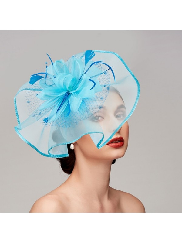 Feathers / Net Fascinators / Hats / Headpiece with Feather / Cap / Flower 1 PC Wedding / Horse Race Headpiece #8972831