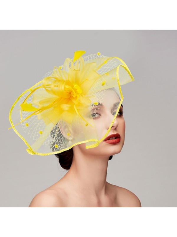 Feathers / Net Fascinators / Hats / Headpiece with Feather / Cap / Flower 1 PC Wedding / Horse Race Headpiece #8972831