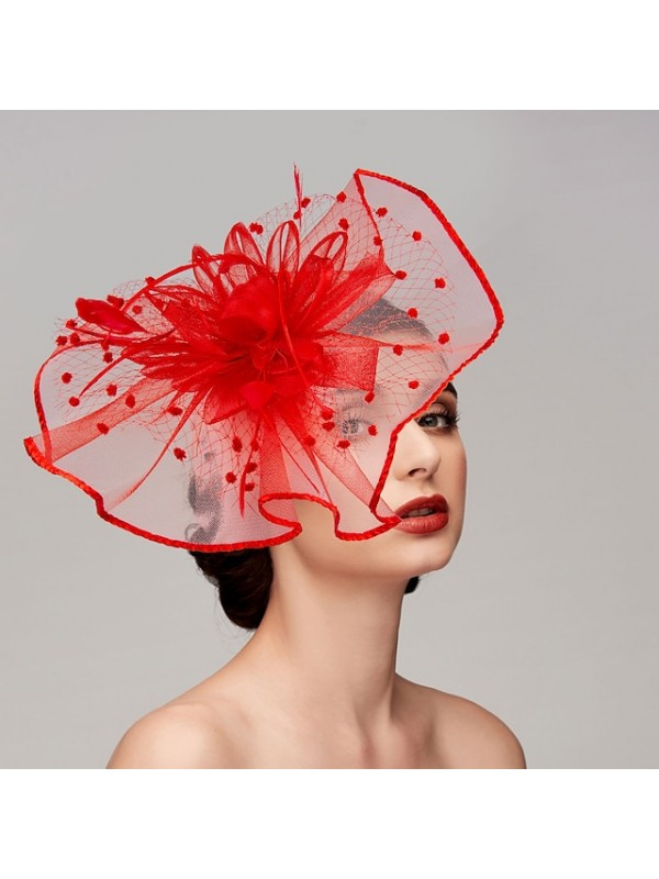 Feathers / Net Fascinators / Hats / Headpiece with Feather / Cap / Flower 1 PC Wedding / Horse Race Headpiece #8972831