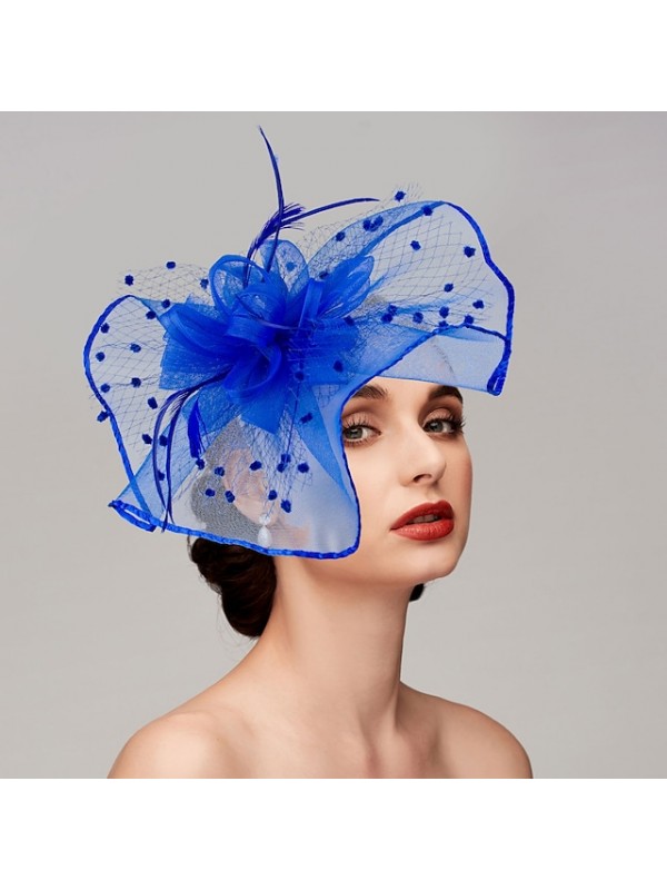 Feathers / Net Fascinators / Hats / Headpiece with Feather / Cap / Flower 1 PC Wedding / Horse Race Headpiece #8972831