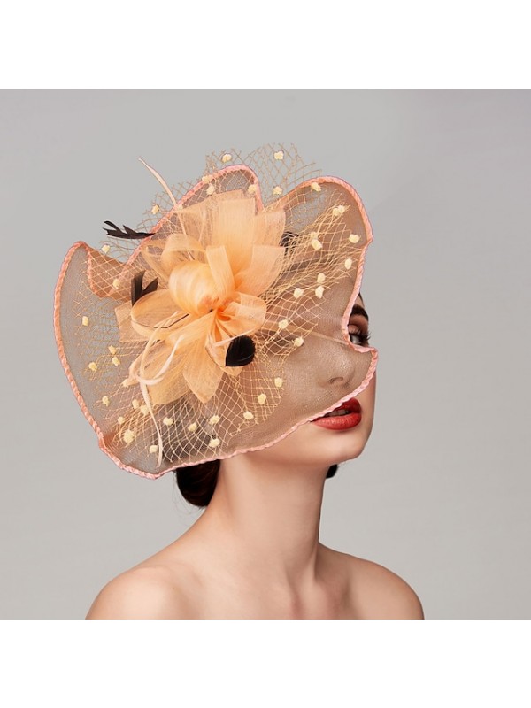 Feathers / Net Fascinators / Hats / Headpiece with Feather / Cap / Flower 1 PC Wedding / Horse Race Headpiece #8972831