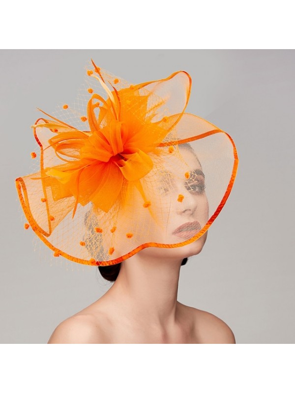 Feathers / Net Fascinators / Hats / Headpiece with Feather / Cap / Flower 1 PC Wedding / Horse Race Headpiece #8972831