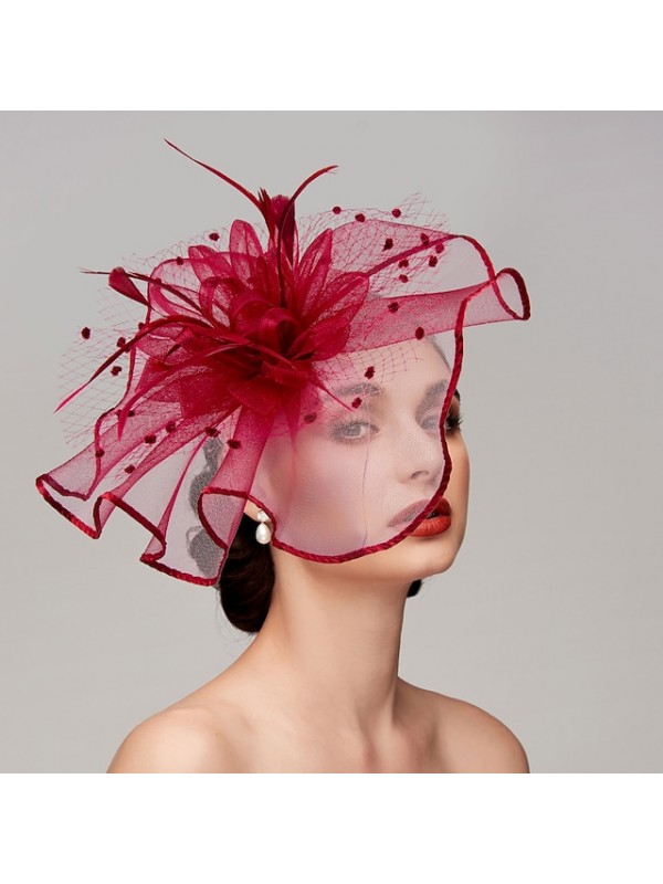 Feathers / Net Fascinators / Hats / Headpiece with Feather / Cap / Flower 1 PC Wedding / Horse Race Headpiece #8972831