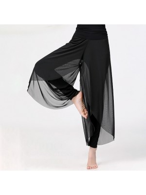 Activewear Pants Pure Color Splicing Women's Training Performance High Cotton Blend Tulle #8999653