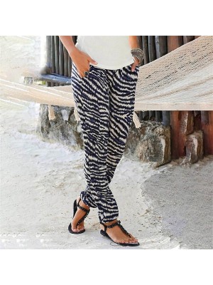 Women's Boho Jogger Pants Print Full Length Pants Daily Going out Graphic Leaf Mid Waist Black / White Black Camouflage White S M L XL XXL #8632791