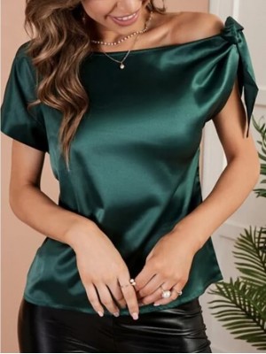 Women's Blouse Shirt Plain Lace up Off Shoulder Casual Streetwear Tops Green #9028436