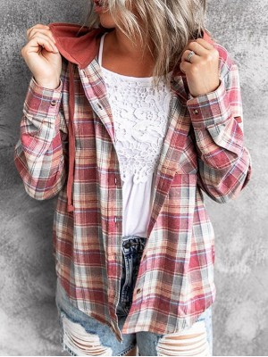 Women's Jacket Daily Holiday Valentine's Day Autumn / Fall Winter Regular Coat Regular Fit Casual Jacket Long Sleeve Plaid / Check Patchwork Red #8739091